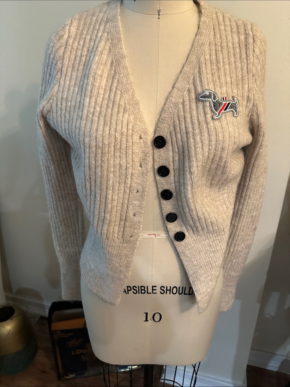 Thom Browne Wool-Blend Ribbed V-Neck Cardigan Sweater - Beige